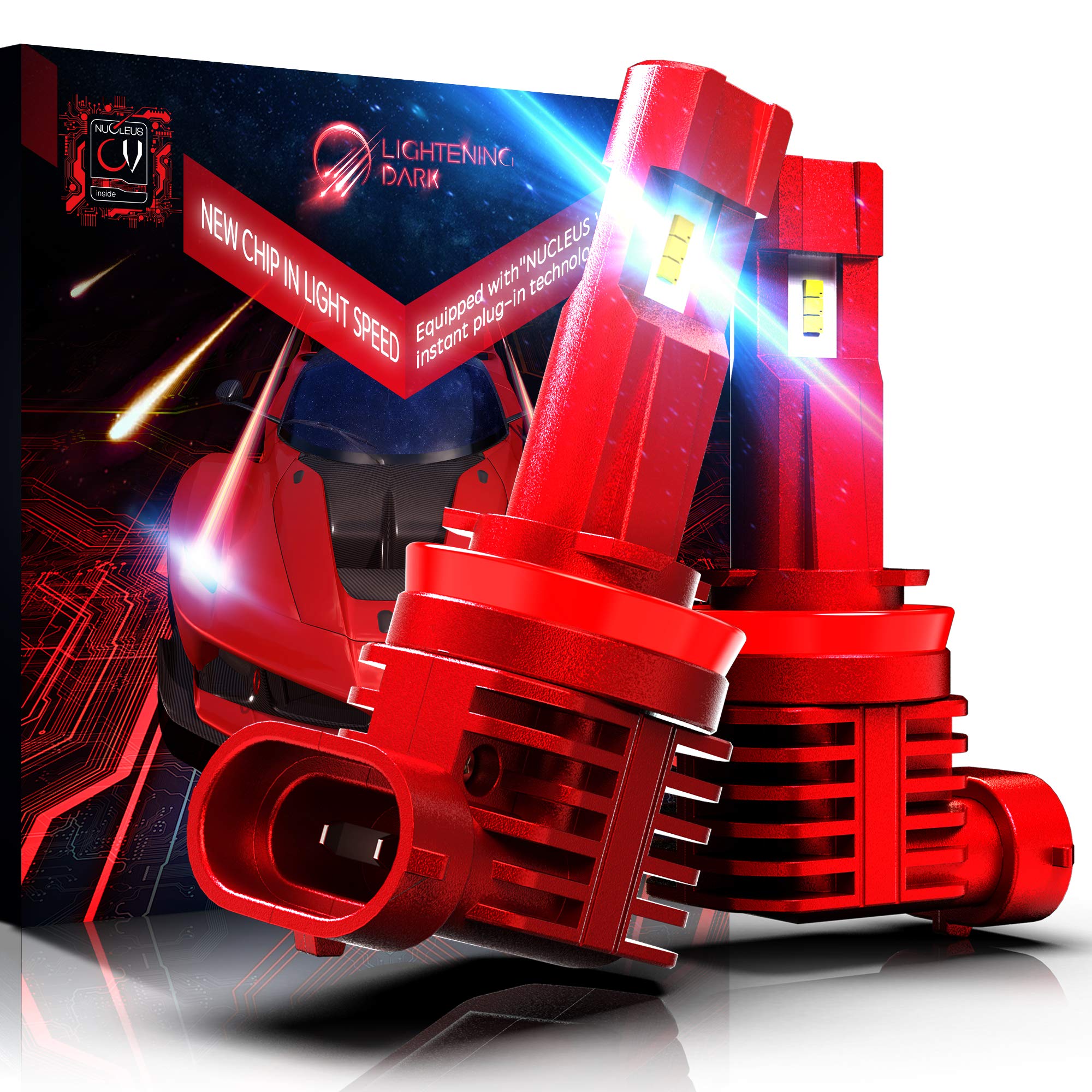 LIGHTENING DARK H11 H8 H9 LED Bulb, 12000LM Super Bright 60W 6500K Cool White All-in-one Conversion Kit - Instant Installation - Halogen Replacement