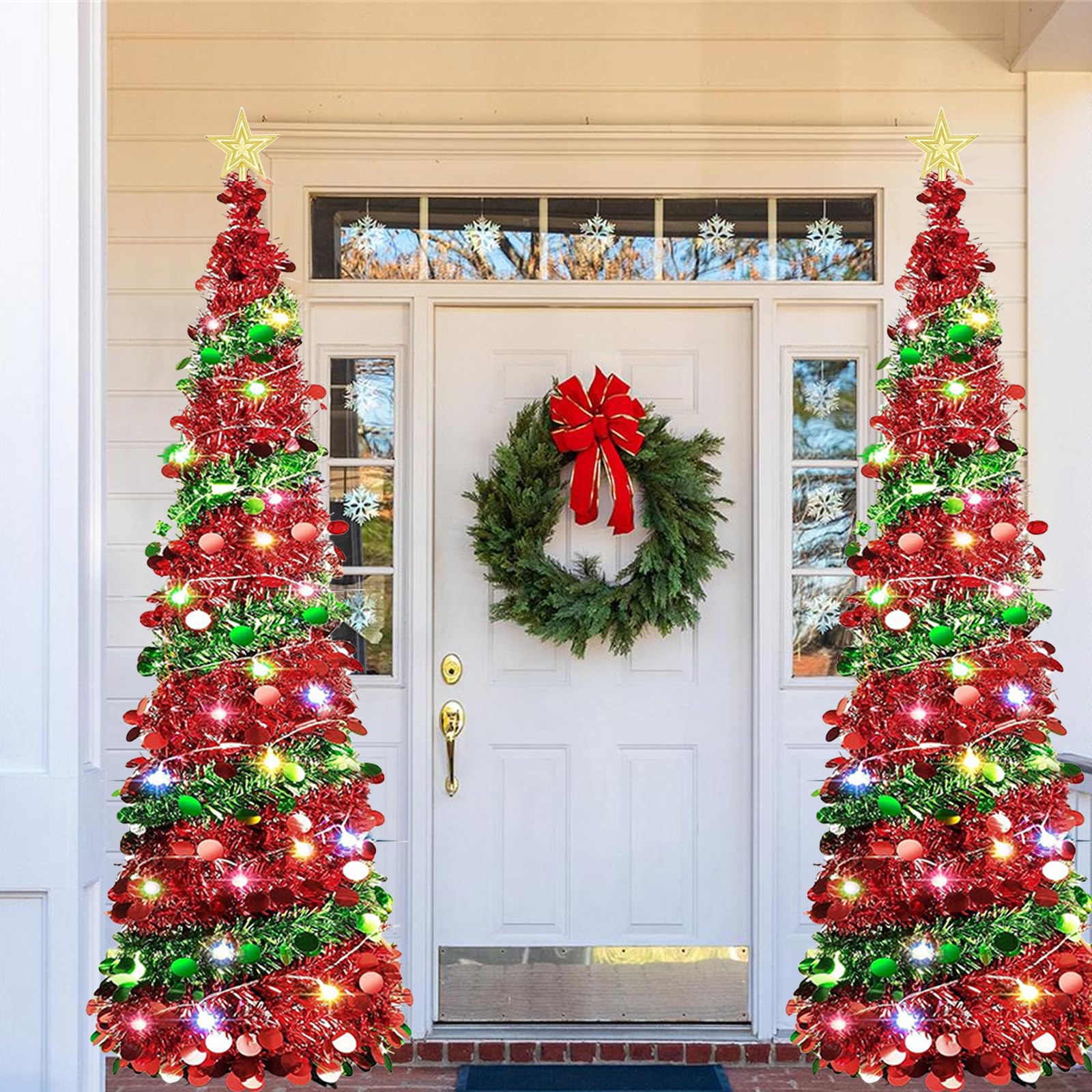 Albero di Natale Pieghevole Pop Up, Albero di Natale Artificiale a Paillettes 150cm con 50 Luci a LED, Alimentazione USB, Paillettes Scintillanti, Decorazione Natalizia per Interni ed Esterni, Casa