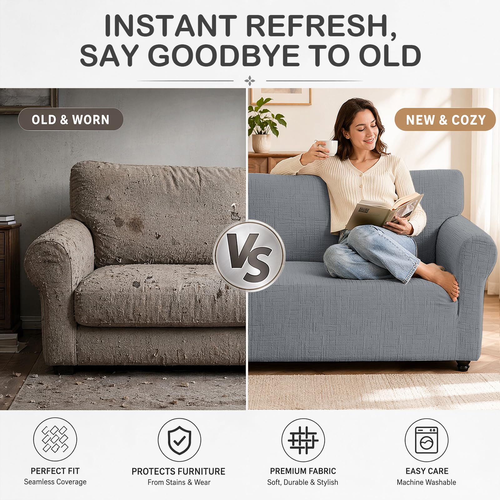 Stretch Sofa Überzug, Couch Überzug L Form, Universal Sofahusse 1/2/3/4 Sitzer mit Wasserdicht & Anti-Falten, Sofaüberzug für Sofa Cover L Shape, U Shape (3 Sitzer, Hellgrau)
