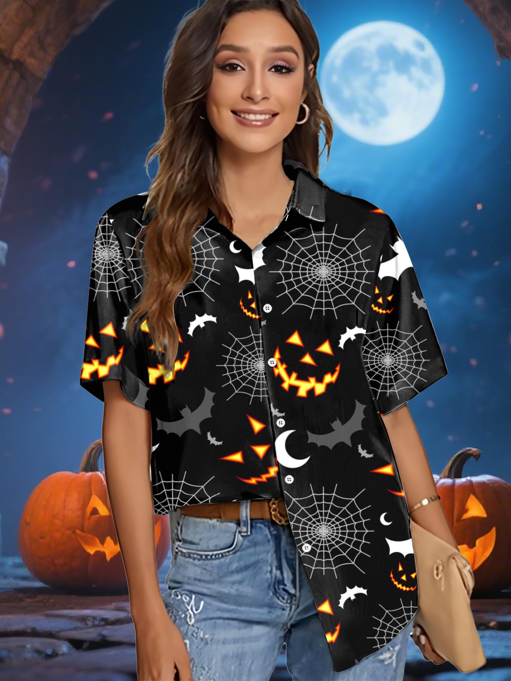 hohololo Hawaii Shirt Women's Hawaiian Shirt Women Hawaiian Outfit Short Sleeve Shirt S-XXL, Multi-coloured8, XXL - Image 2