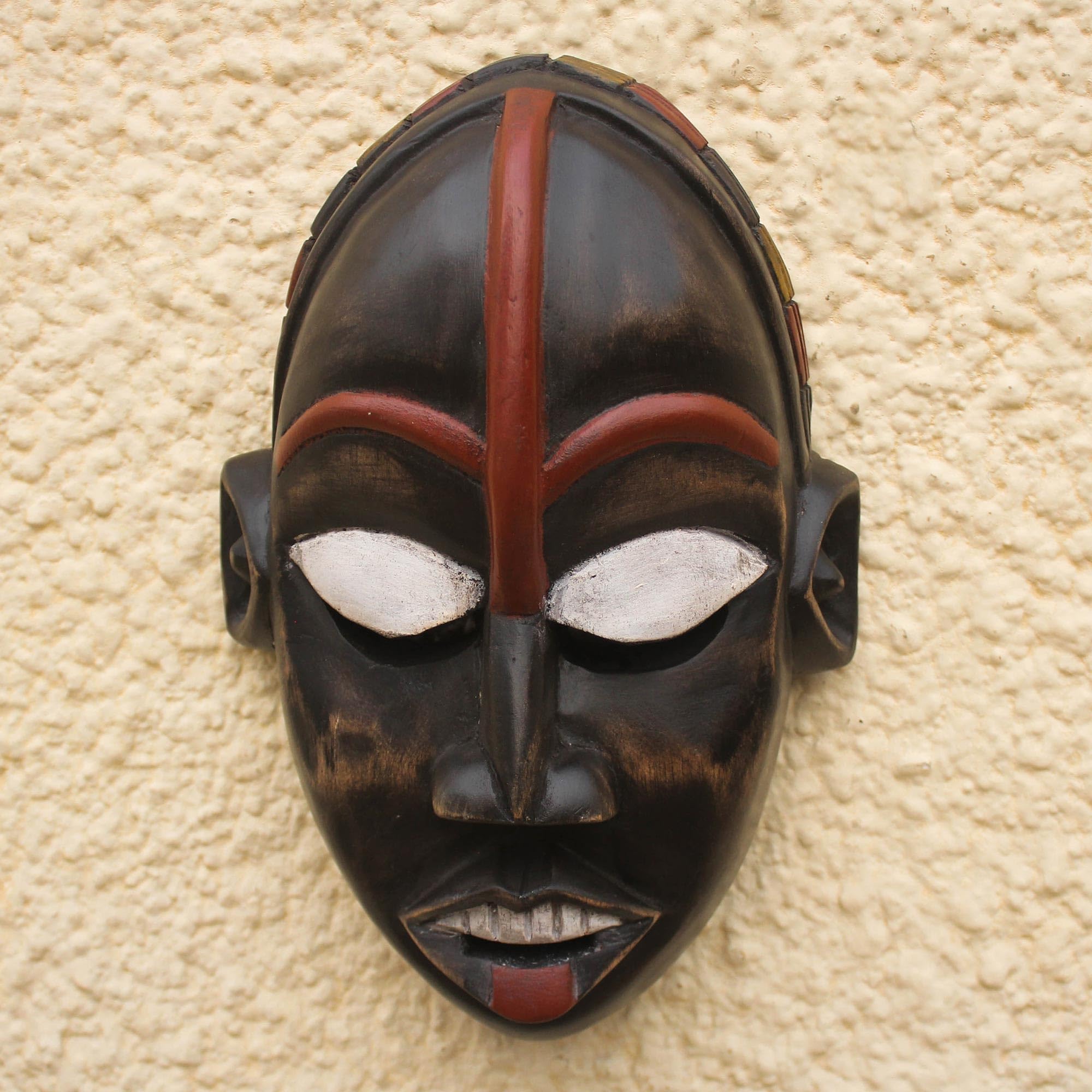 NOVICA Hand Carved Ghanaian Wood Wall Mask, 'African Ghost'
