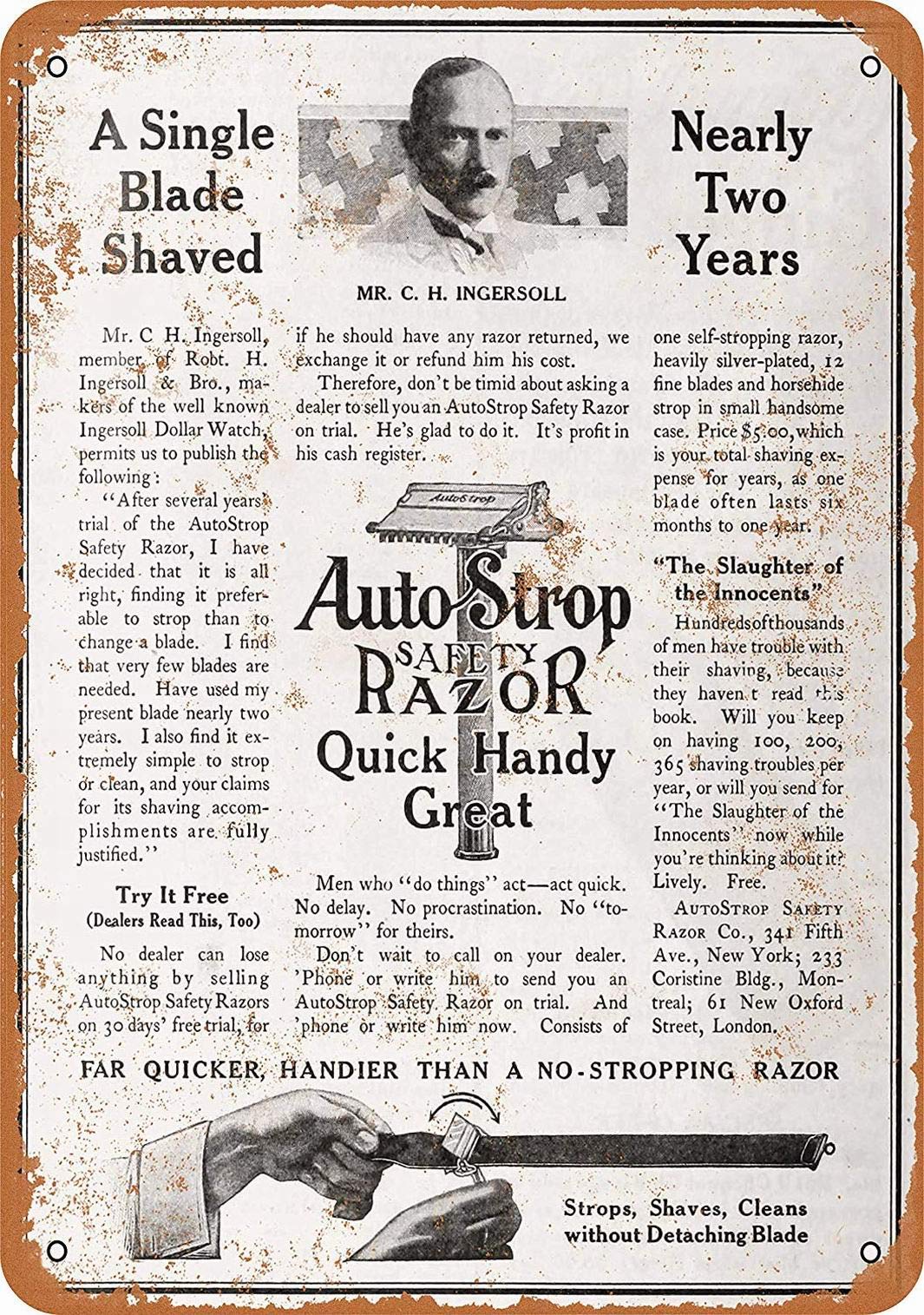 mefoll 8 x 12 METAL SIGN - Sauto-Strop Safety Razor - Retro Wall Decor Home Decor Funny Novelty Tin Sign Bar Decor