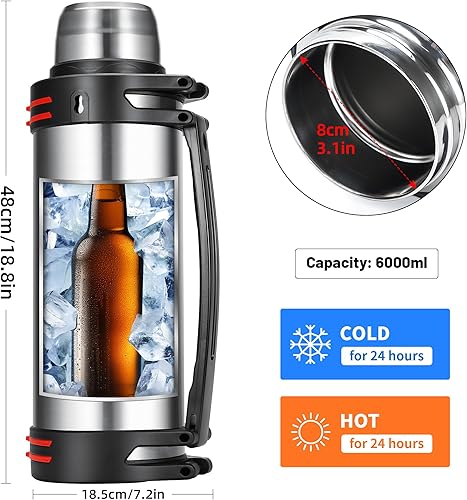 Miniatura 4 de Termosflask grande - Botella térmica de acero inoxidable de 202 onzas para viajar con taza sin BPA  Termos aislados al vacío de gran tamaño de 6