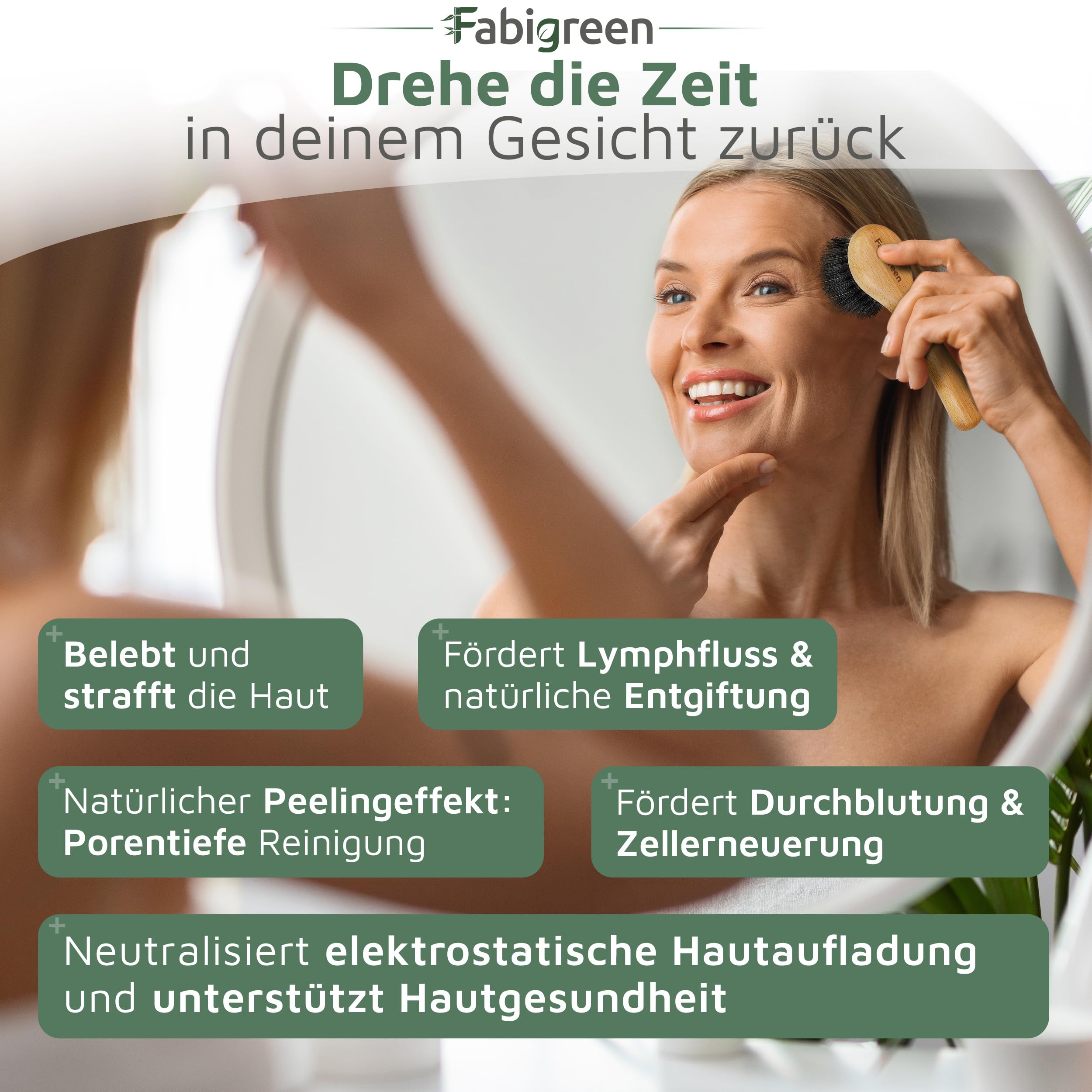 Gesichtsbürste Kupfer Original [MADE IN GERMANY] Peeling Trockenbürste Gesicht inkl. E-Book mit Face Yoga & Anwendungstipps Ionic face dry brush Klosterbürste FSC Buchenholz& plastikfrei