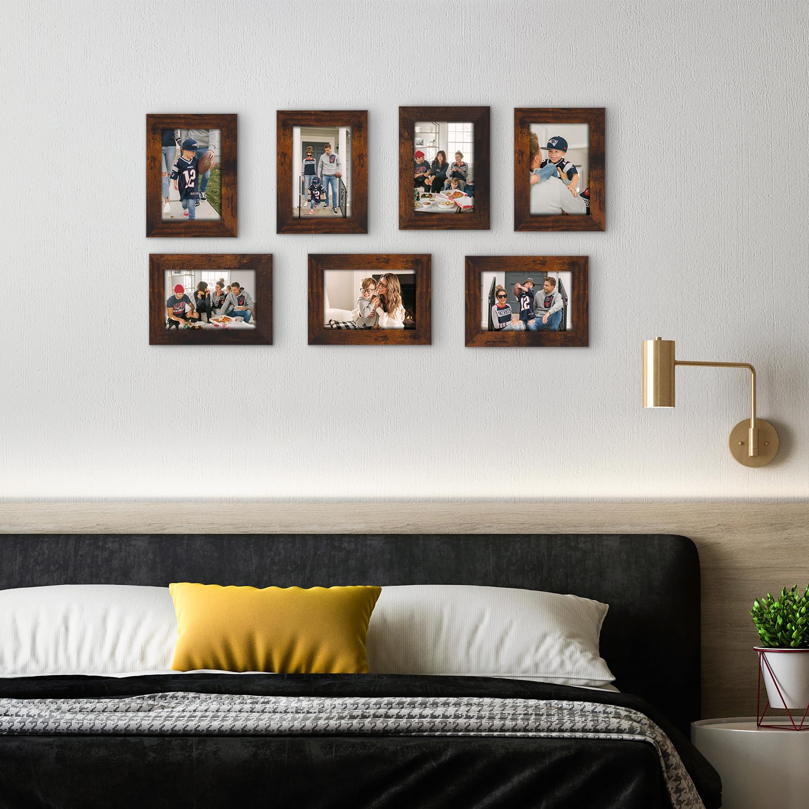Marcos De Fotos Multiples 10x15cm（4x6in） De Pared y Mesa, Marco De Madera Rústica Vintage Marrón,7 Piezas