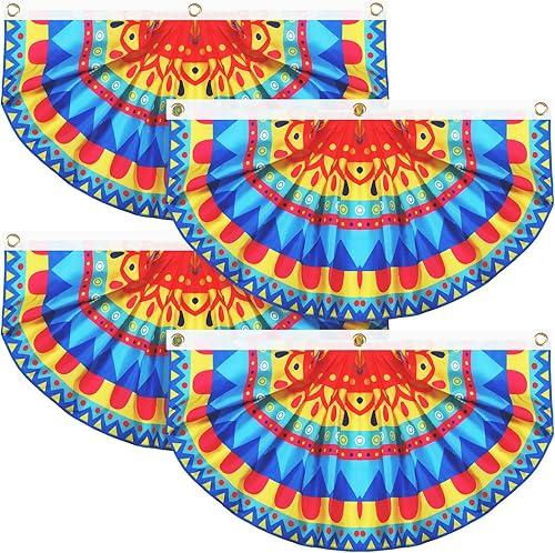 4 piezas de decoración de fiesta mexicana Luau Party Banner Fiesta Plisada Banderines Bandera Cinco de Mayo Bandera Fiesta Fan Porche Bandera para