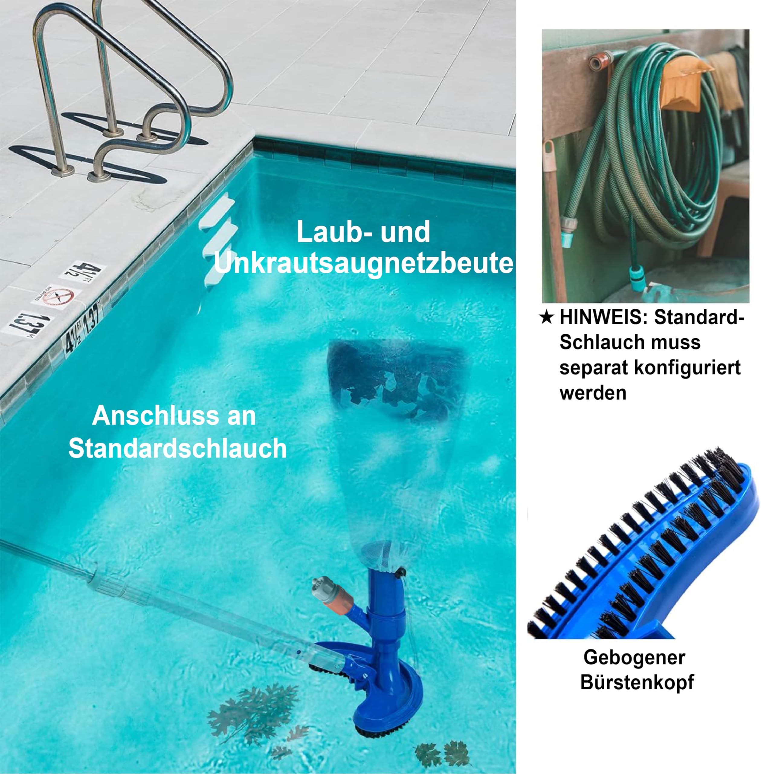 Kit Limpieza Piscina, Red de Limpieza de Piscina, Dispensador de Cloro, Cepillo Piscina, Kit de Mantenimiento de Piscina, Accesorios de Piscina, Set de Limpieza para Piscina, SPA, Jaccuzi