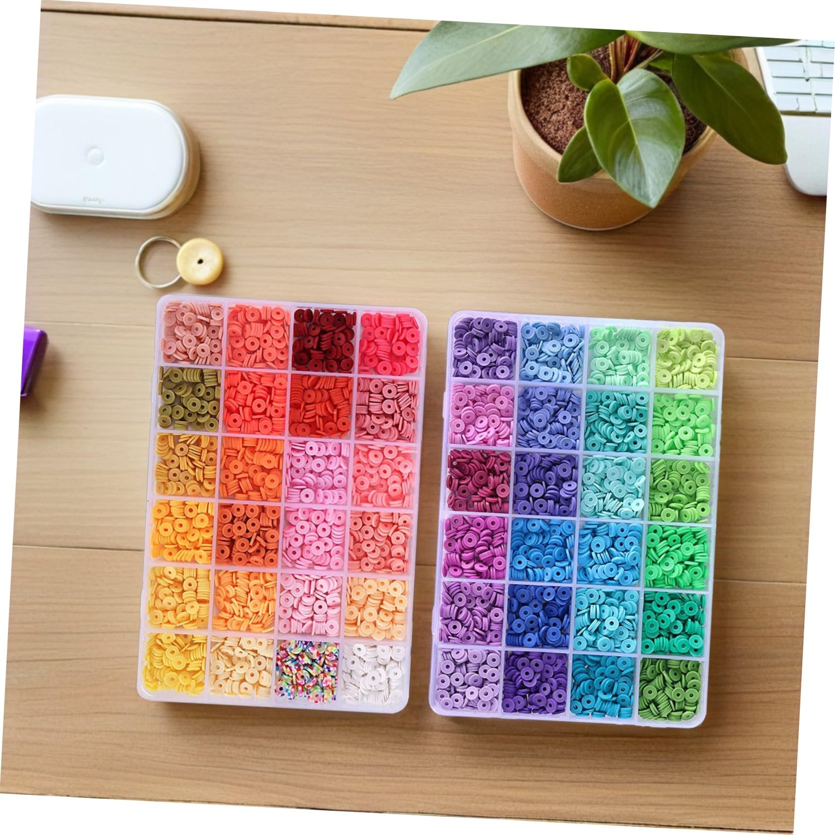 EXAOMBLE Kit Pulseras y Collares DIY para Hacer Cuentas de Arcilla Polimérica Caja de Almacenamiento para Manualidades y Coordinación Visual
