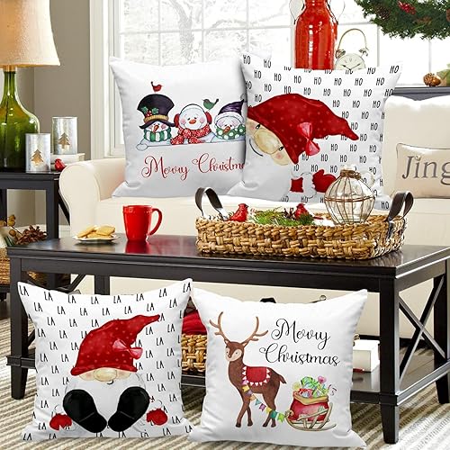 Miniatura 2 de Lanpn Juego de 4 fundas de almohada decorativas de 18 x 18 pulgadas, divertidas fundas de cojín de gnomo de Navidad de 18 pulgadas para el hogar,