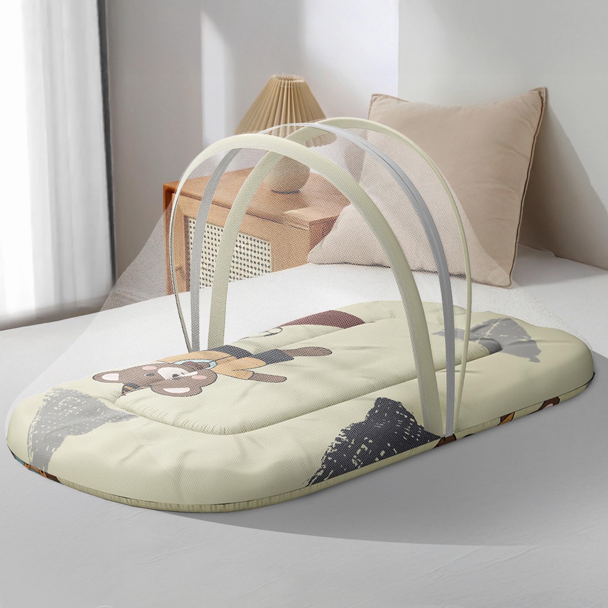 StarAndDaisy 3 in 1 Baby Mosquito net for Sleeping - Newborn, Infant Mosquito net for Baby/Soft and Comfortable Bed for 0-12 Months/Washable Cotton Design -Teddy Print