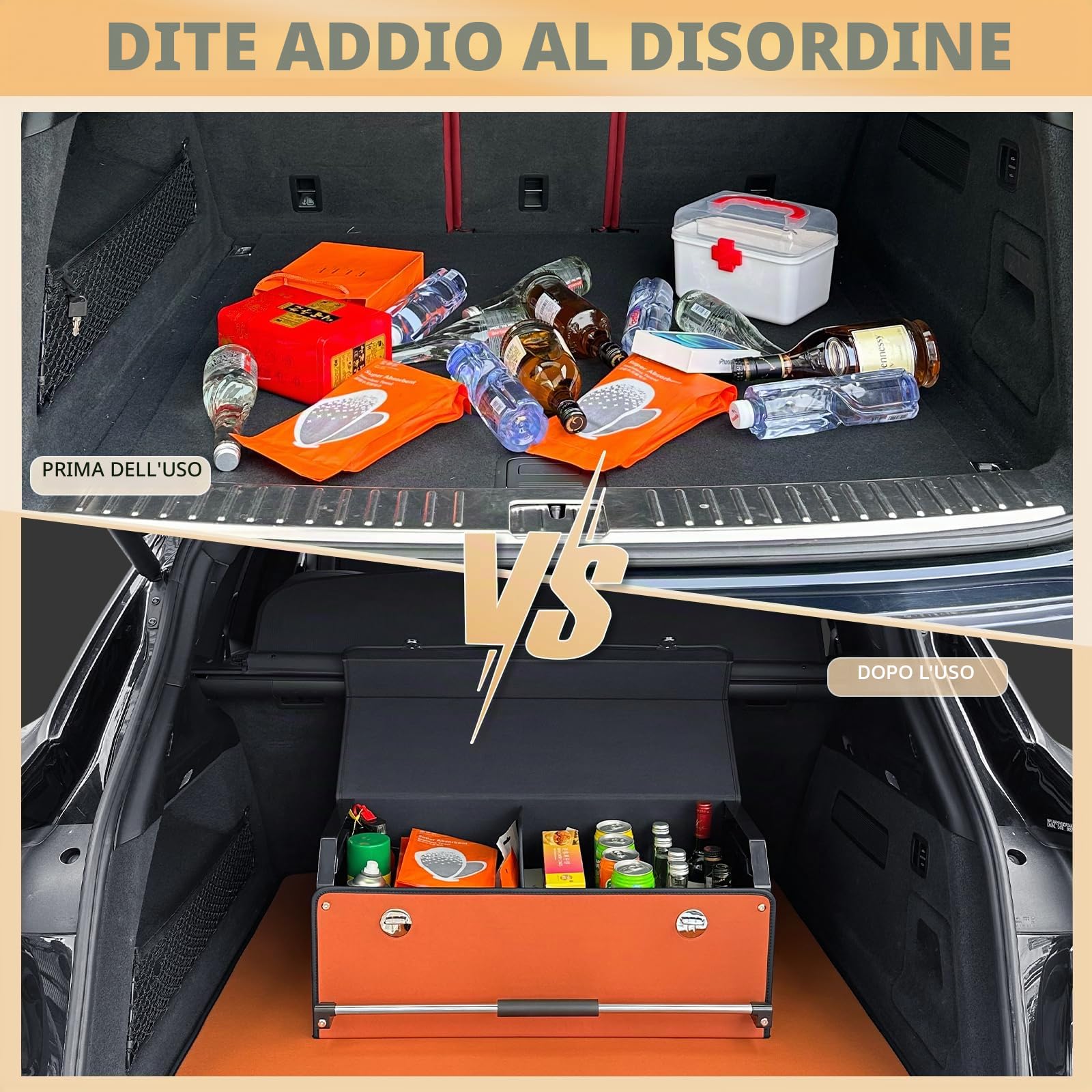 Organizer Bagagliaio Auto, Maniglia Push-pull, Cuoio Pieghevole 2 Scomparti Organizer Auto Bagagliaio, Adatto per Tutti i Tipi SUV, Minivan (69 * 29 * 31cm)