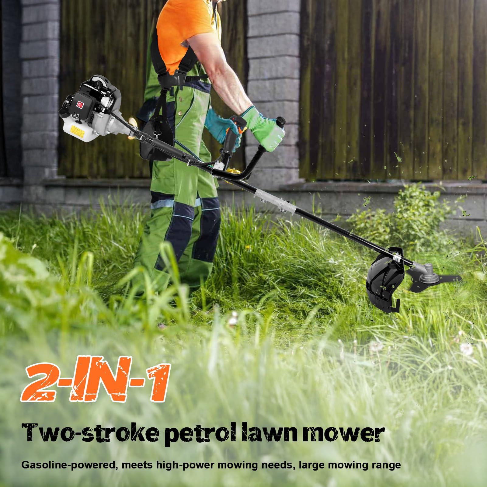 Desbrozador de hierbas de gas de 52 cc, 1.3 kW, 7000 rpm, cortador de cepillo de 2 tiempos, cortador de malezas de gas de eje dividido para bordes de césped, malezas densas, limpieza de patio, tanque