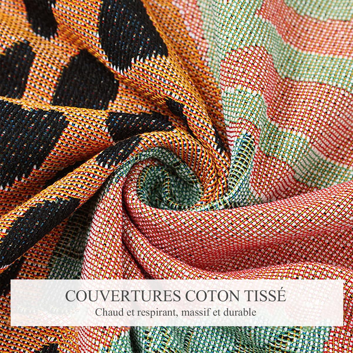 LumiSyne Double Face Couvertures Coton Tissé Jetés De Lit avec Gland Jungle Style Bohême Tapisserie Châle Décorative Jeté De Canapé Couvre-Lit Couverture De Camping Nappes Tapis 160x130cm