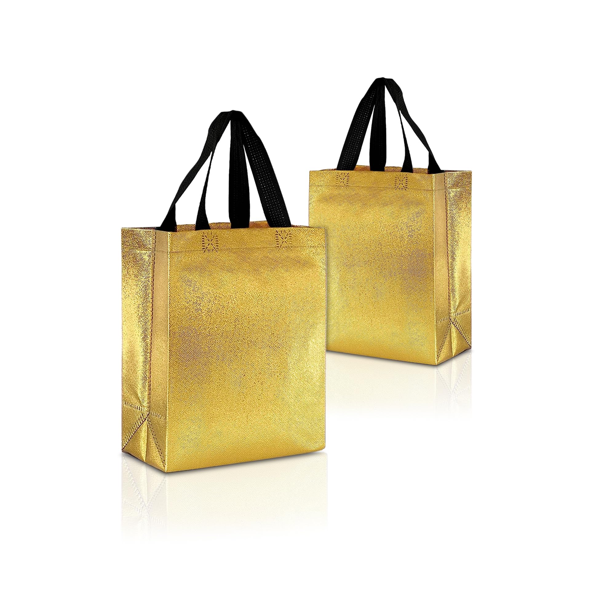 Lavya Extra-Small Size Pack of 50 Pcs Glossy Metallic Laminated Non-Woven Reusable Eco-Friendly Party Return Gift Bags (Golden) (Extra-Small 6.75x9x3 Inch)