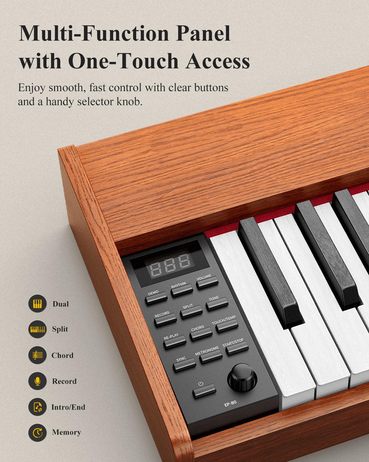 Eastar EP-80 Clavier Piano 88 Touches, Clavier Électrique Pleine Taille avec Touches Sensibles à la Vélocité, Ensemble Piano Numérique Portable pour Débutants avec Support, Pédale et Casque, Marron