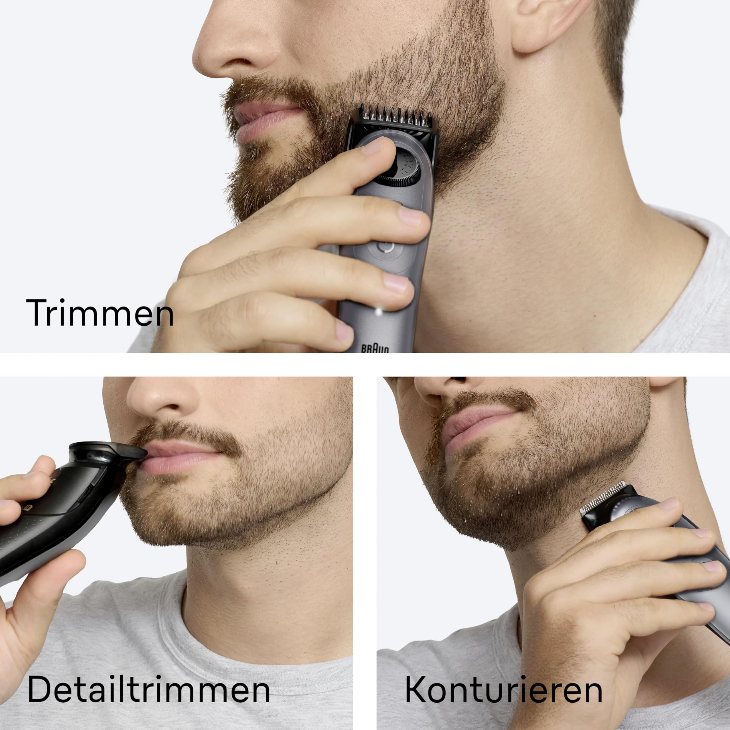 Braun Barttrimmer Series 5, Elektrischer Bartschneider Herren mit 5 Zubehörteile, Ultrascharfe Klinge, 120 Min Akkulaufzeit, Kabelloser Bartrasierer, 40 Längen, Wasserdicht, BT5525, Grau