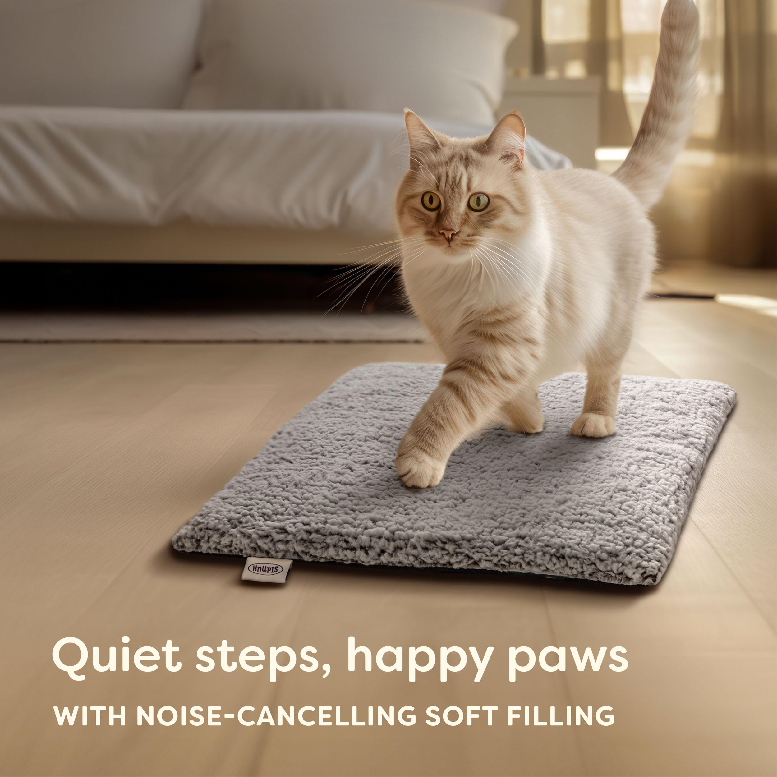 Knupis Self Heating Cat Bed - 60 x 45 cm - Soft & Cuddly Cat Blanket - Noise Dampening - Washable Cover - Non-Slip Underside (Grey) - Image 4