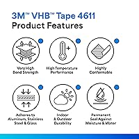 Vista 2 de 3M Cinta de espuma VHB 4611, 3/8" x 36 yardas, gris oscuro, doble cara, permanente, duradera a largo plazo, resistente a altas temperaturas