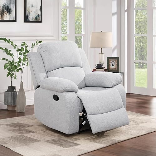 Miniatura 10 de Juego de sofá reclinable de microfibra de lino gris, 3 piezas (sofá+sofá biplaza+silla), marco de madera, cuero/microfibra/pana, 82 x 40 x 40 Gris