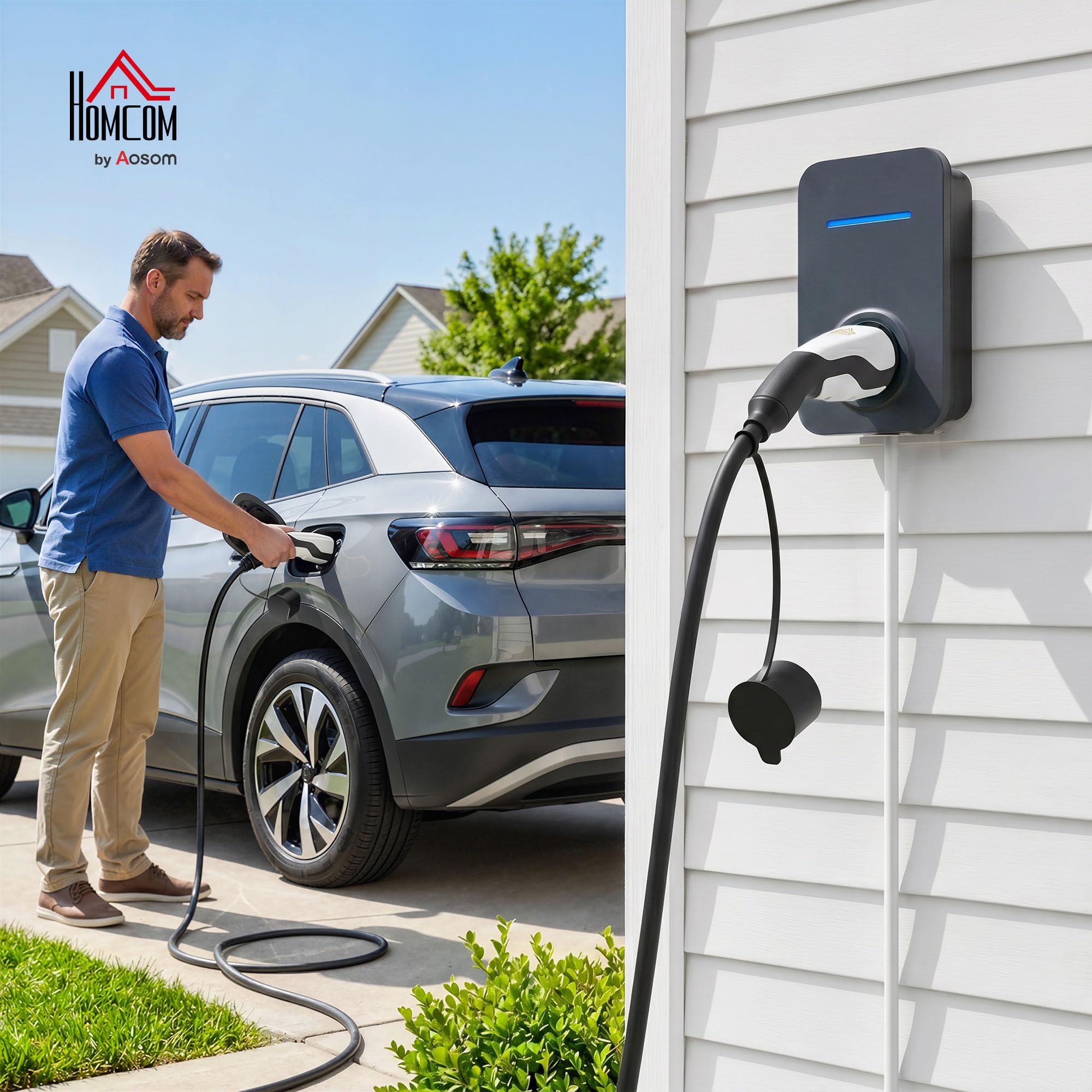 HOMCOM Typ 2 EV Ladekabel 11 kW 16 A Mode 3 5 m für Wallbox & Ladestation | 3-Phasen, Inkl. Reinigungstuch & Transporttasche, Schnellladekabel, EVs/PHEVs