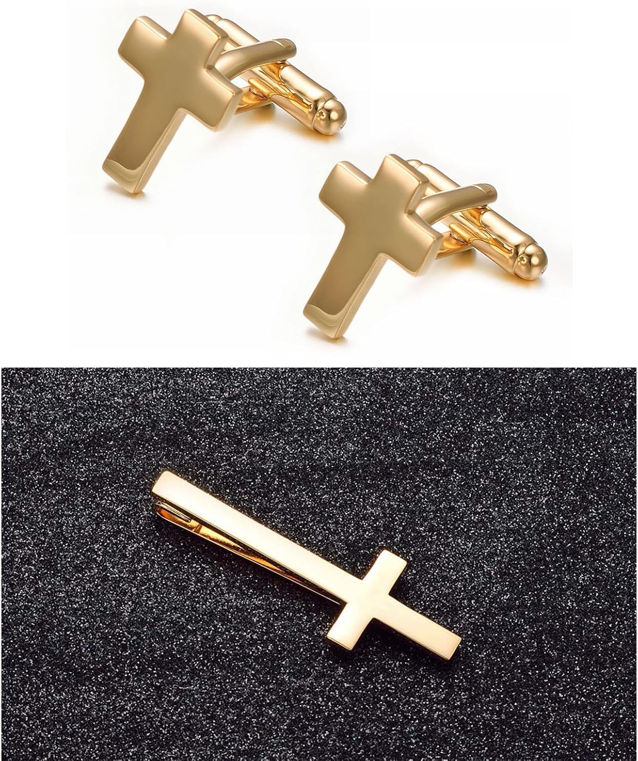 Cross Tie Clips And Cufflinks For Men Set Gold Tie Clip Silver image 5