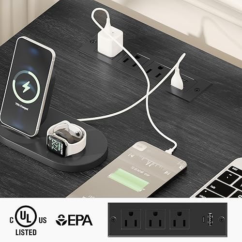 Miniatura 4 de Vabches Farmhouse - Escritorio ejecutivo de 47 pulgadas, escritorio para computadora con cajón de archivos y estación de carga, estación de trabajo