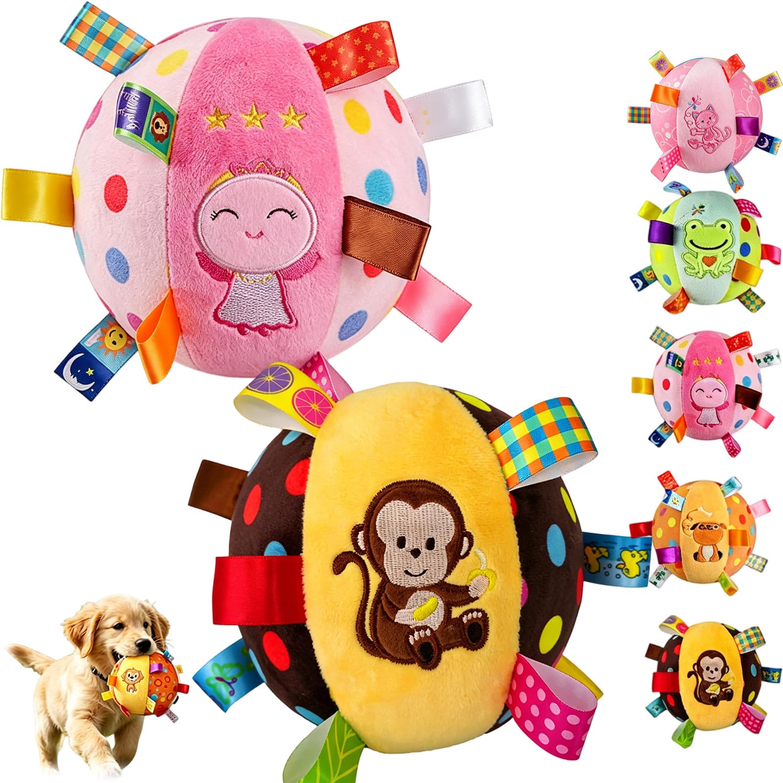 Jmwub Colorful Squeaky Hanging Dog Training Toy, 6-Inch Door Hanging Dog Toy, Soft Stuffed Ball with Cotton Material and Built-In Bell for Puppy Small and Medium Dogs Playing Pet Toy (2PC-A) — image 1