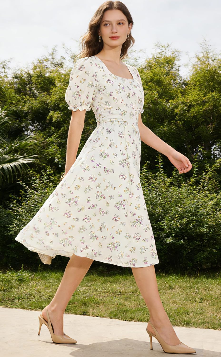 Belle Poque Vintage Dress for Women 2026 Summer 1950s Midi Cottagecore Dresses Square Neck Wedding Guest Cocktail Dress - Image 6