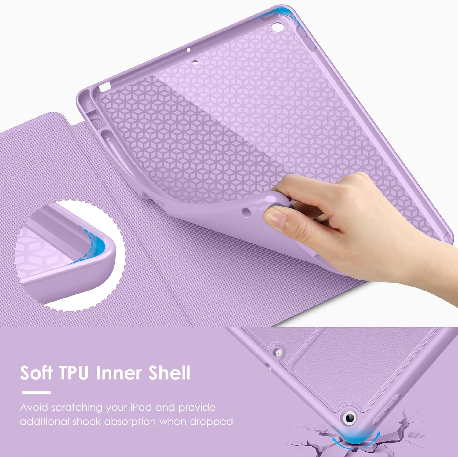 VIKESI Case for iPad 9th / 8th / 7th Generation 10.2 inch (2021/2020/2019 Released),Multiple Angles Magnetic Stand Cover,Shockproof Back,Pencil Holder,and Auto Sleep/Wake,Lilac