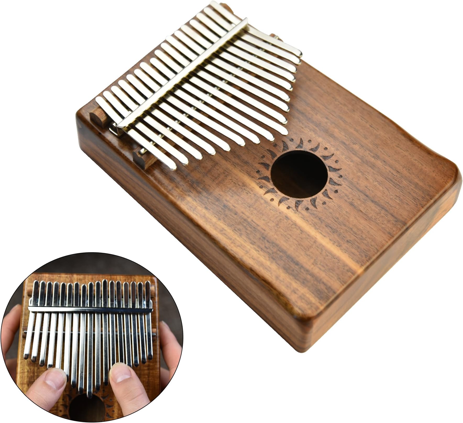 17 Key Kalimba Thumb Piano Mbira with Solid Koa Wood and Mineral Steel Keys (Includes Tuning Hammer, Music Book, Instructions, and Cloth Carrying Bag)