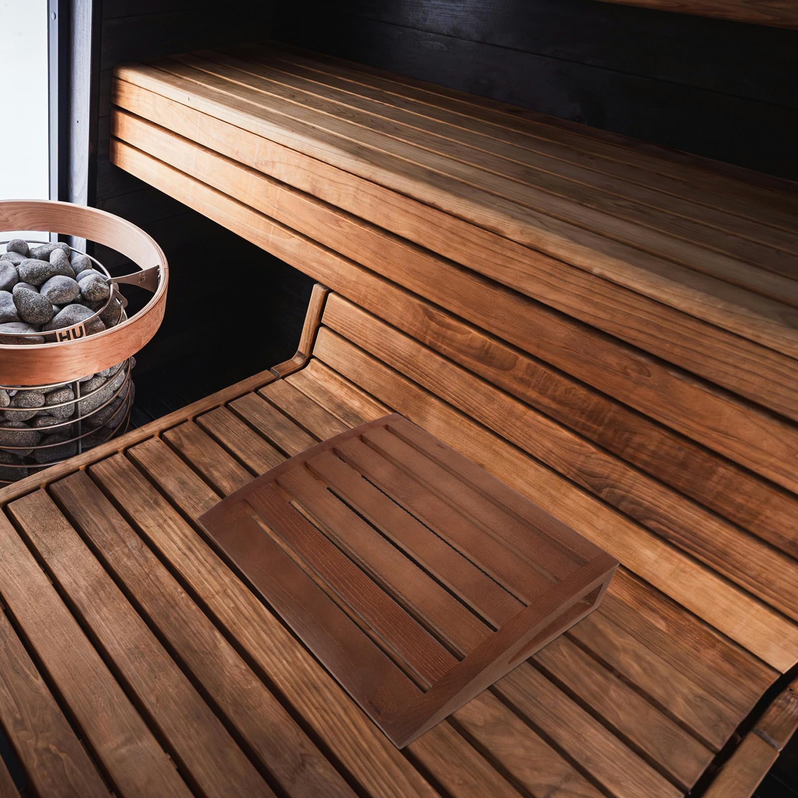Lurrose Oreiller Cervical pour Sauna en Bois Poli Fait Main, Appui-tête Ergonomique 38 X 30 X 7 Cm, Accessoire Respirant et Hypoallergénique pour Spa, Hammam, Détente et Repos Prolongé