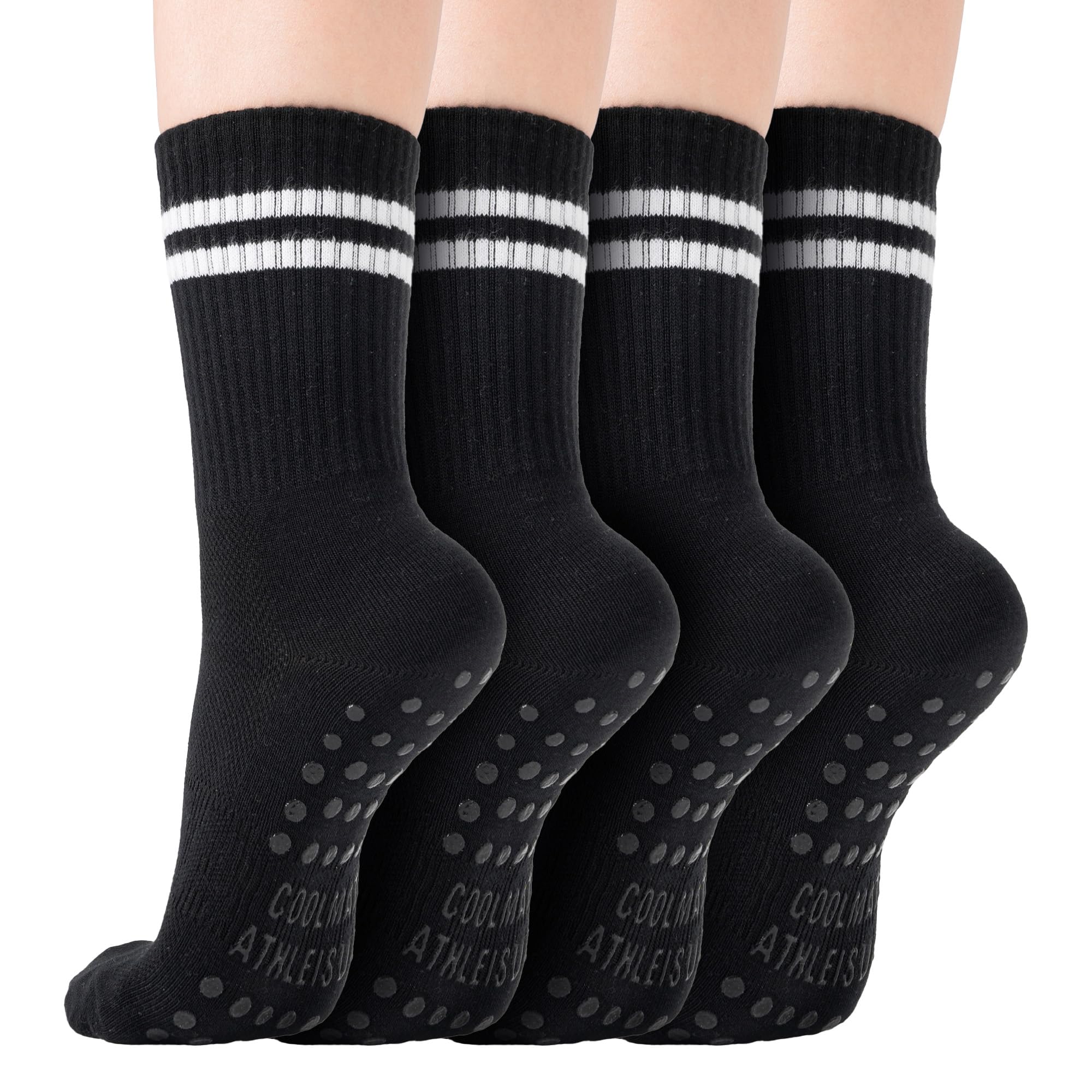 CoolMate Pilates Socks with Grips for Women, Yoga Socks, Stripe Crew
