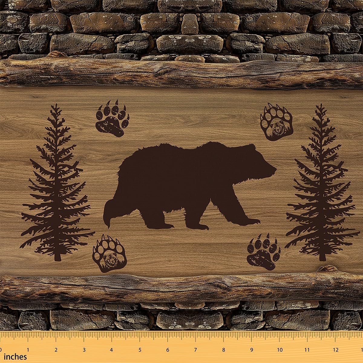 Feelyou Farmhouse Bear Upholstery Fabric for Chairs Rustic Cabin Wooden Fabric by The Yard Kids for Kids Boys Girls Teens Room Decor,Wild Animal Reupholstery Fabric Decor 3 Yard,Vintage Wooden