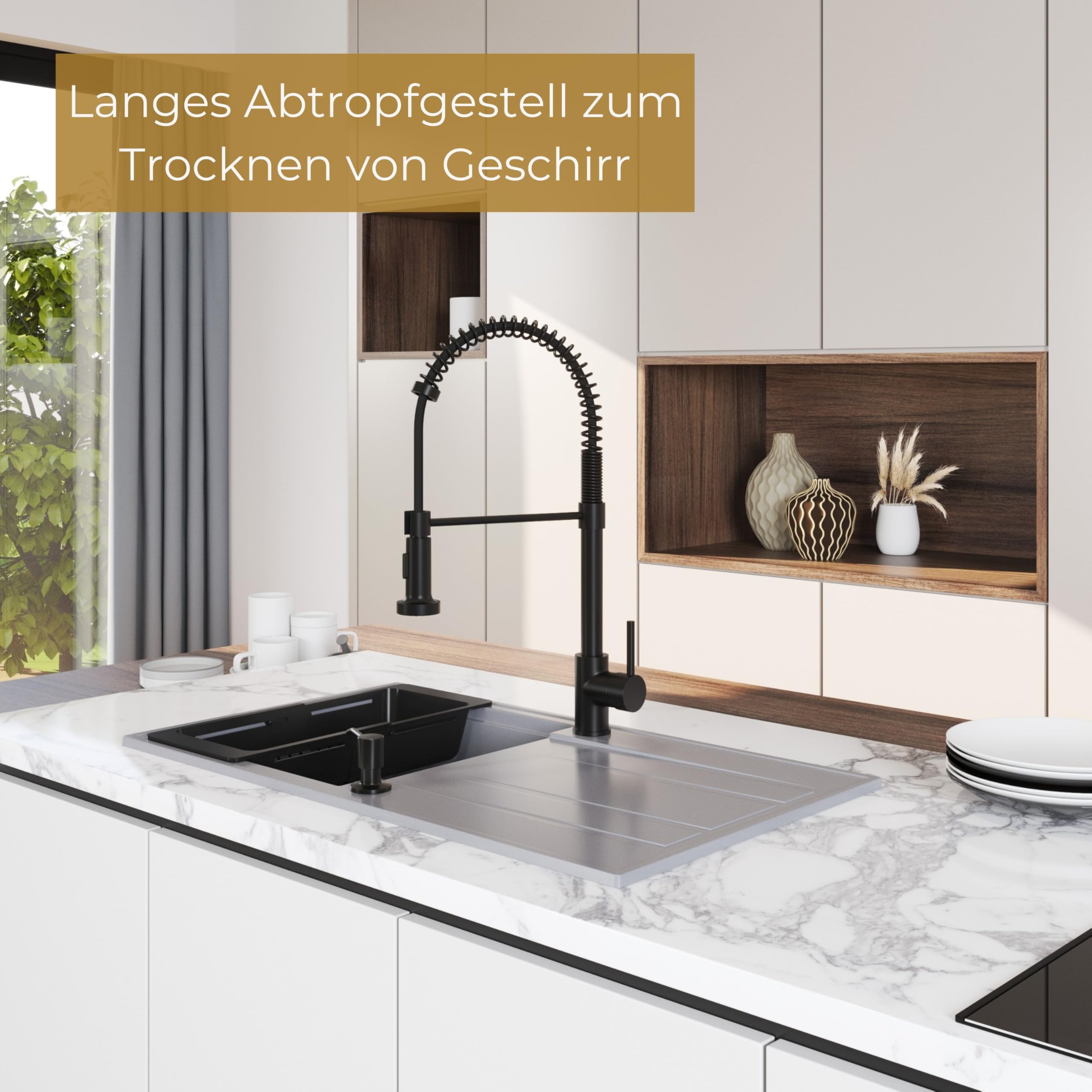 SINK Quality zlewozmywak kuchenny z ociekaczem – zlewozmywak szary 80 x 46 cm – w zestawie syfon i środki impregnujące – zlewozmywak do zabudowy do szafki pod umywalkę 55 – zlewozmywak granitowy szary
