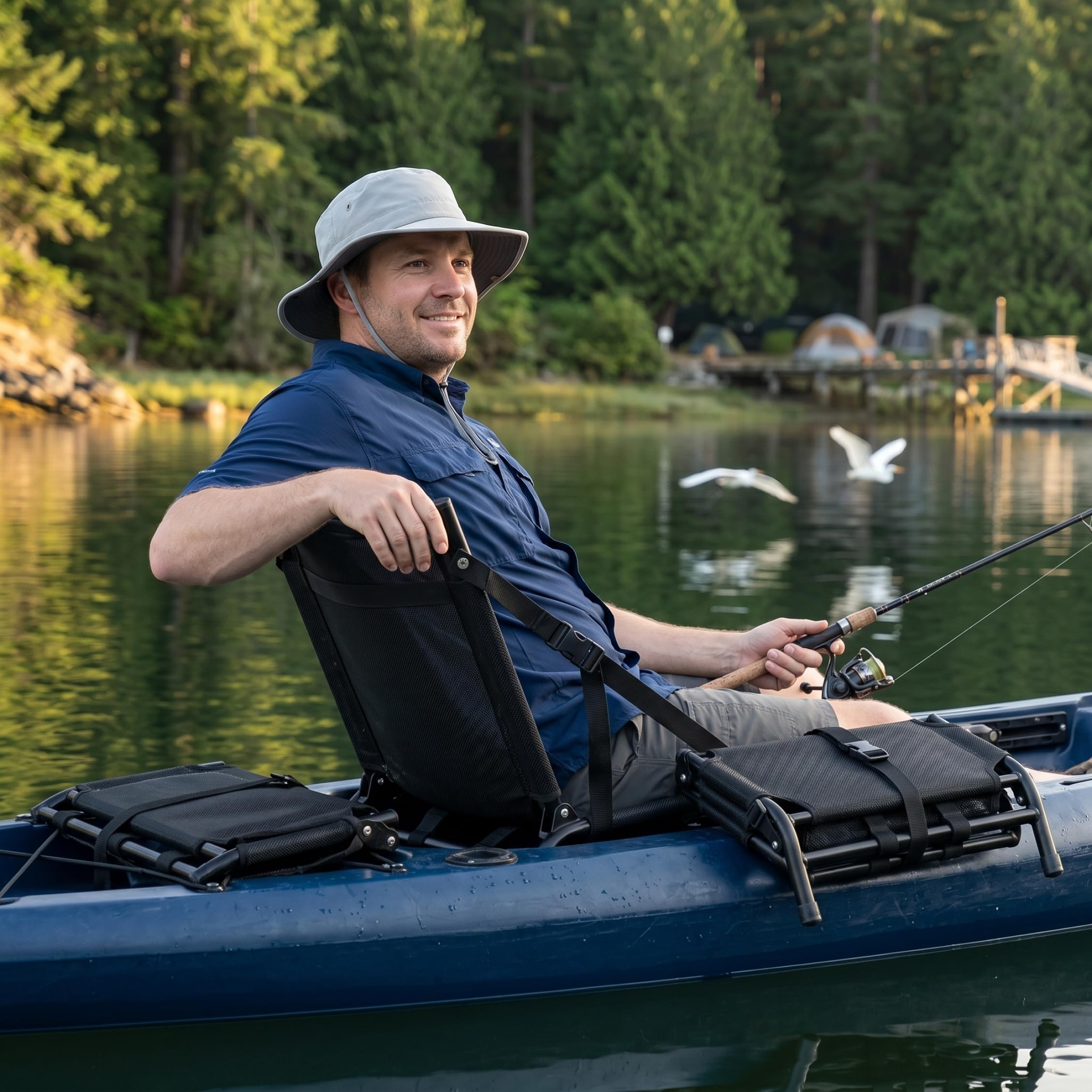 Klappbarer Kajaksitz mit Rückenstütze, tragbarer Paddle-Board-Sitz mit Aluminiumrahmen und Netz, passend für Fischerboote und Driftboote, Schwarz