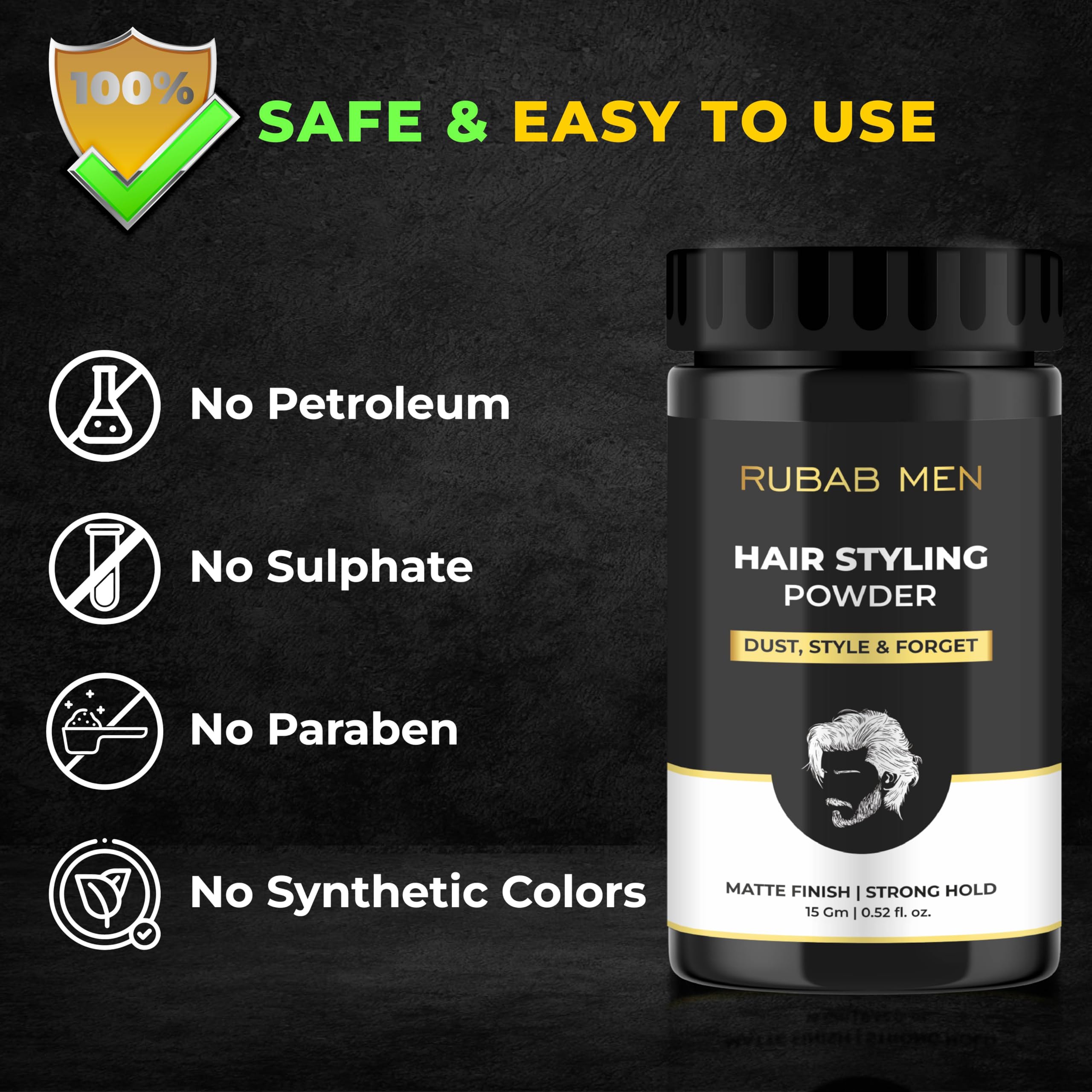 RUBAB MEN Hair Volume Powder Wax for Ultra-Strong Hold, 15g | Upto 24hrs Matte Finish Volumizing & Texturizing | Safe & Easy To Use 4