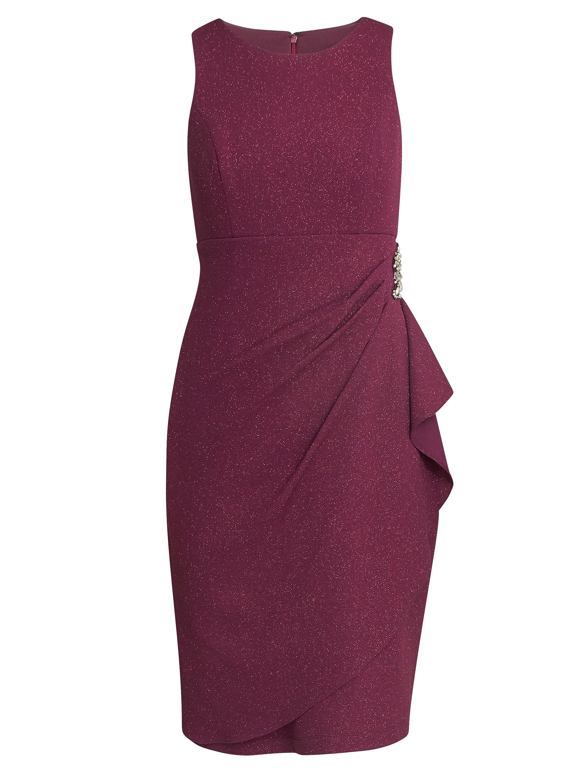 Gina Bacconi Shift Dress with Embellishment at Hip, Wine, 18