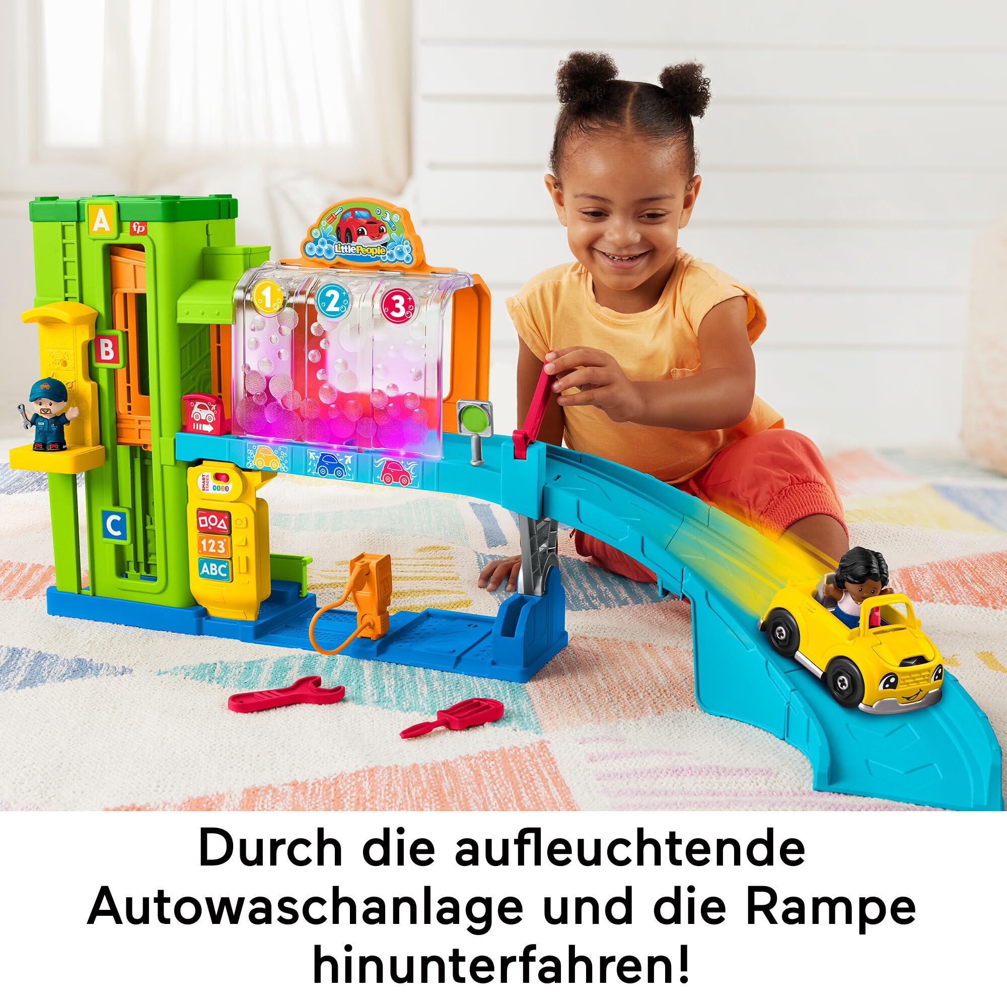 Fisher-Price Little People Lern-Garage - Interaktives Autogaragen-Spielset mit Lichtern, Musik und Smart Stages-Lerninhalten für Kleinkinder und Vorschulkinder, HRC61