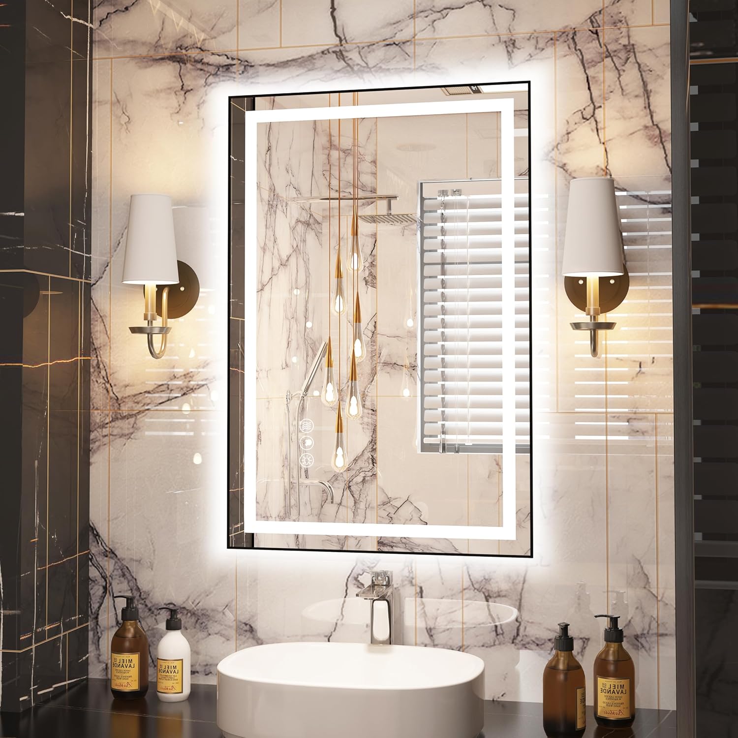 Amazon.com: Klajowp 36"x 24" LED Bathroom Mirror with Black Frame ...