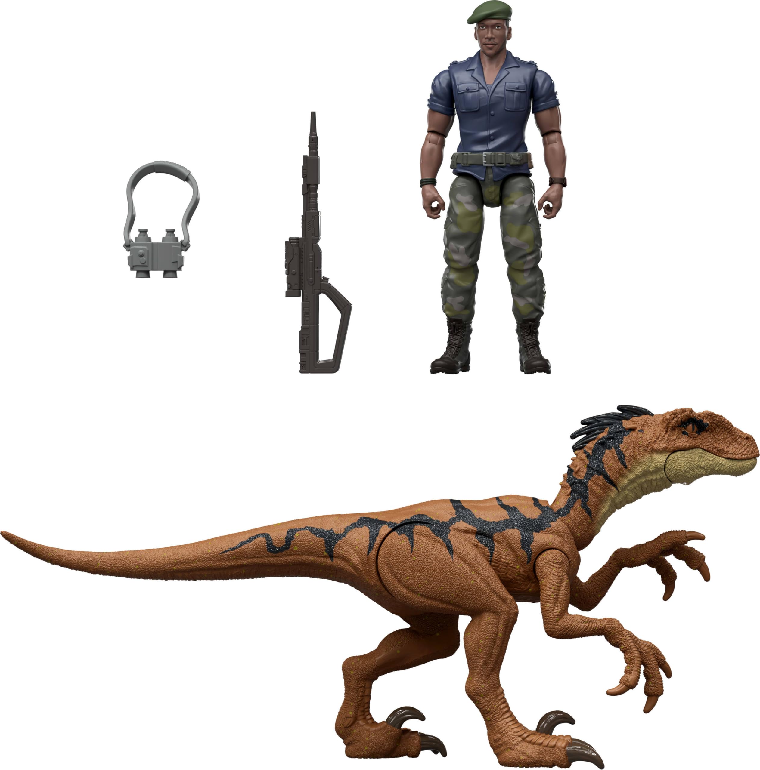 Mattel Jurassic World Rebirth Confezione di Figure Posabili Umano & Dinosauro, Duncan Kincaid & Velociraptor, Scala 3.75 Pollici Accurata al Film, Collezionabile Articolato