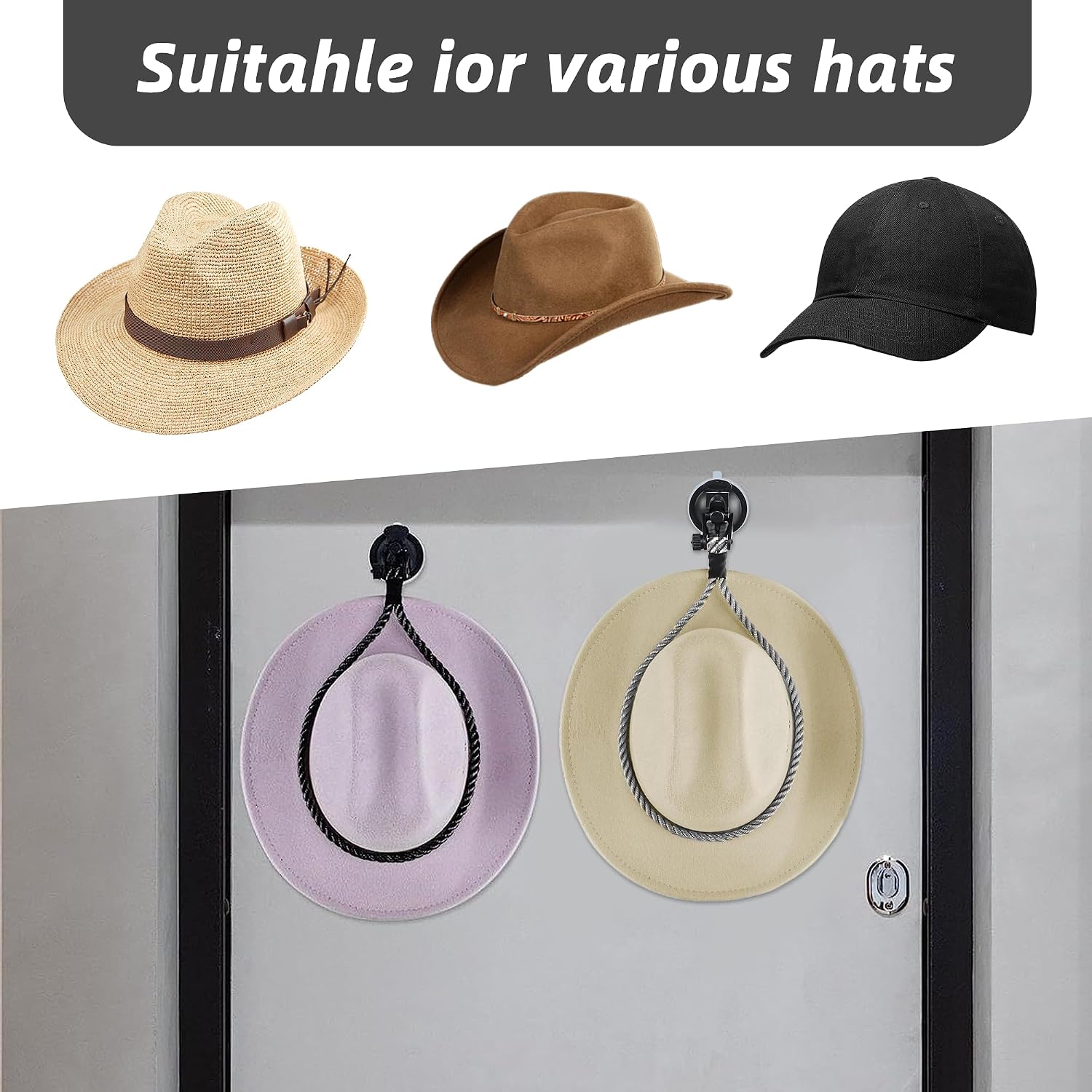 Suction Cup Cowboy Hat Dashboard Holder, Dark Gray image 5