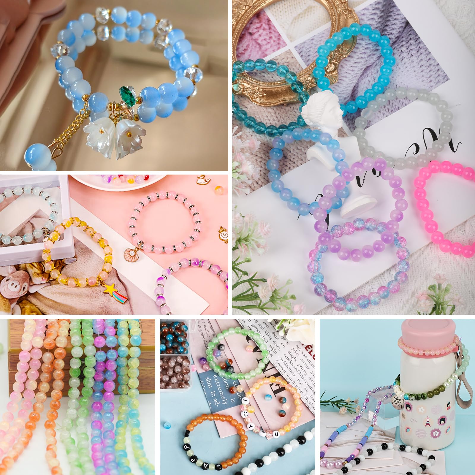 8mm Glass Beads Bracelet Making Kit - 24 Colors Crystal Round Beads For Jewelry Making Supplies - View #6