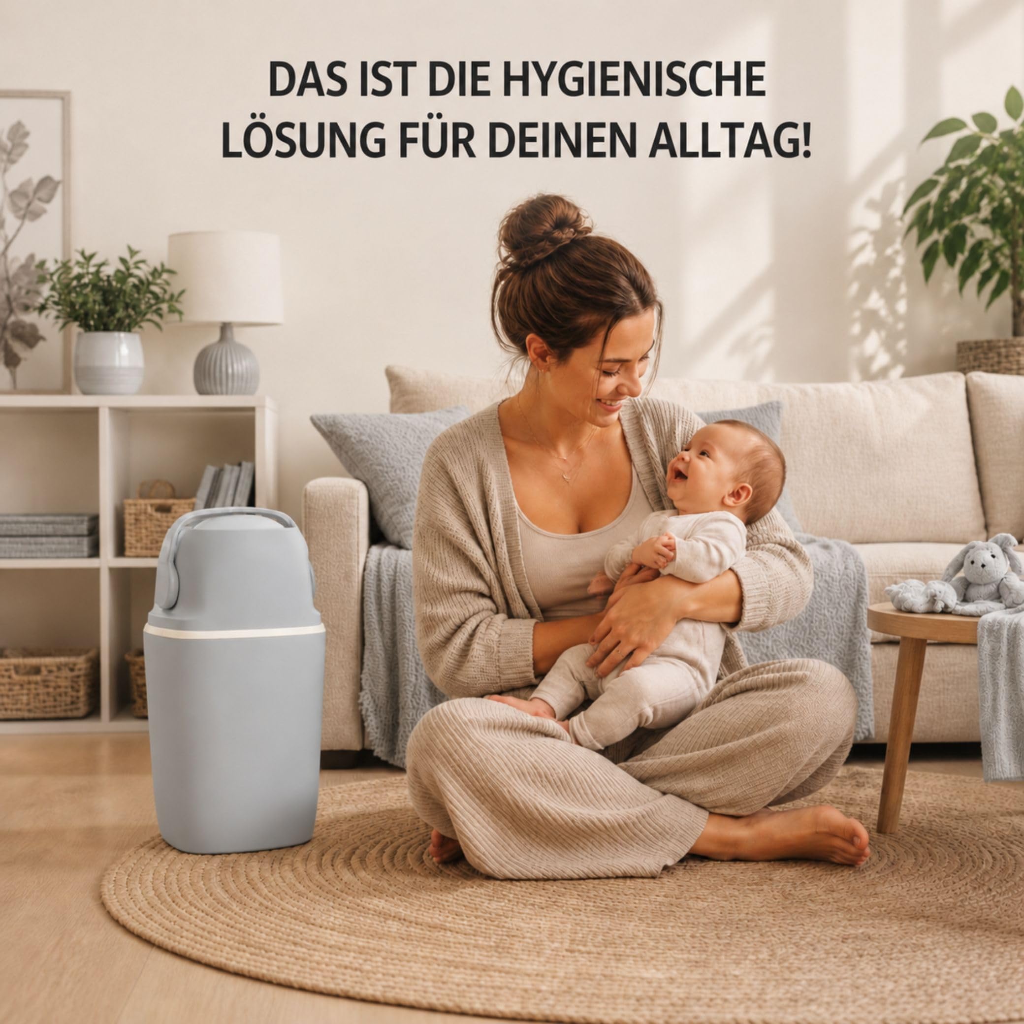 AirWell Windeleimer Geruchsdicht & Windel Blaubaer - Wickeleimer, mit Geruchsstopp-System, Einhändige Bedienung, Windeleimer Windelmülleimer, 23 Windeln Fassungsvermögen, Mülleimer Badezimmer