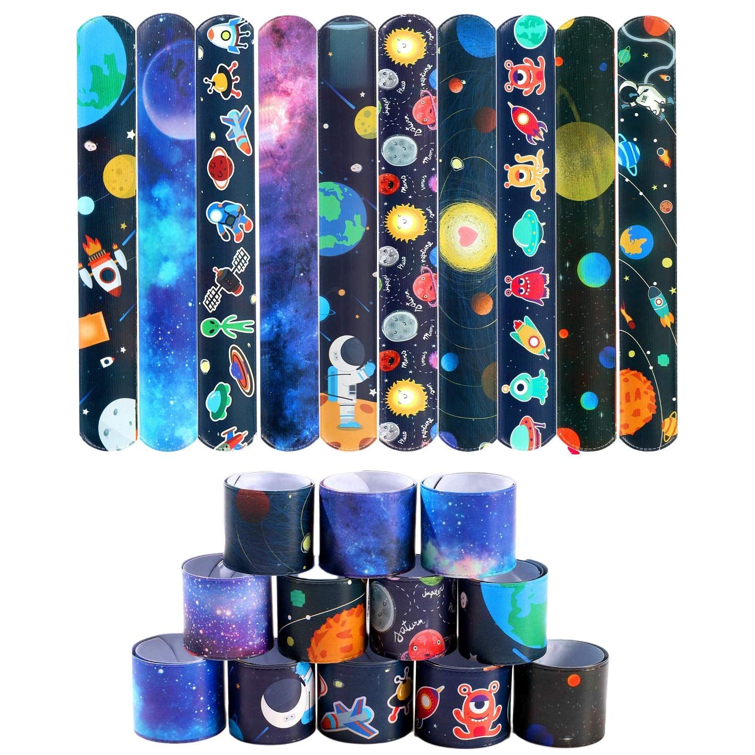TERRIFI Space Slap Bracelets, 20 Pack Space Toys with Planet Design Kids Bracelets Snap Bands Class Prize Outer Space Party Decorations Favors for Teens Kids