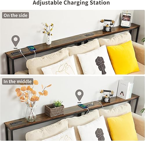 Miniatura 13 de ELYKEN Mesa de sofá de consola estrecha de 5.9 pulgadas con tomas de corriente, 5.9 pulgadas de profundidad x 39.4 pulgadas de ancho x 31.1 pulgadas