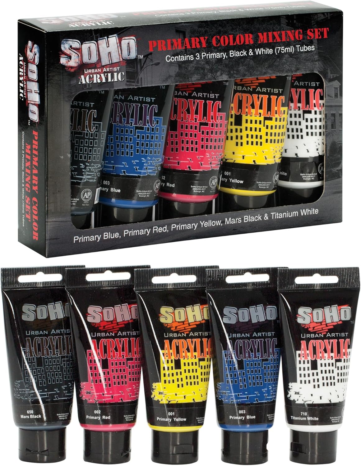 Soho Urban Artist Heavy Body Acrylic Paint - Set of 5-75mL - Assorted - Thick, Rich Color, Excellent Coverage, Professional Quality - Artists Acrylic Paint