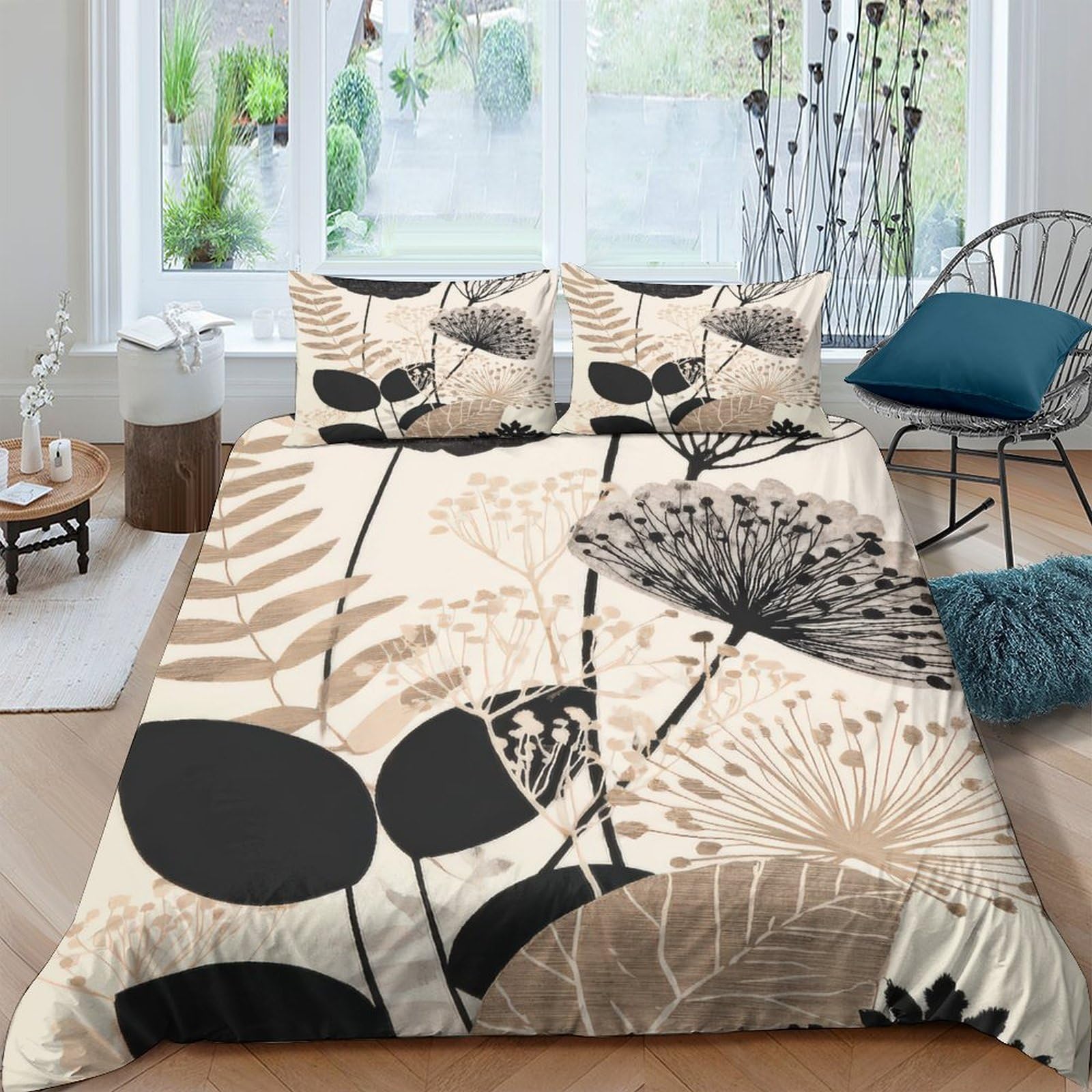 Ctjqhvkz Style-5 3D Printed Beige Botanical Fitted Sheet Microfiber Soft Breathable Black Dandelion Mattress Cover For Bedroom Guest Room Decor Single（135X200cm）