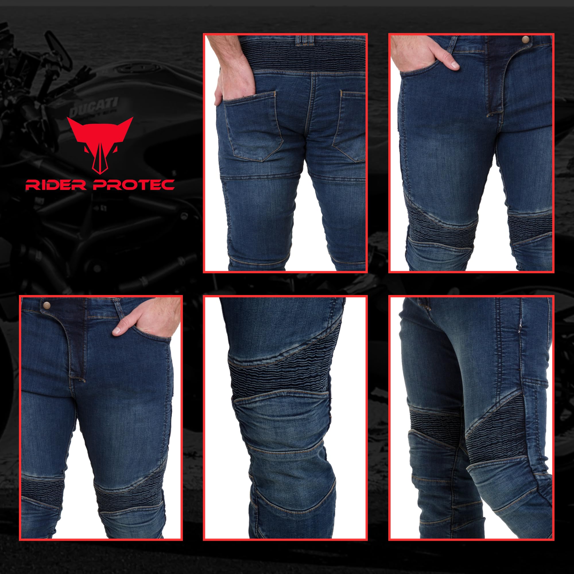 Rider Protec® Men's Motorcycle Jeans Aramid Protective Linning Motorbike Denim Jeans Riding Pants with Removable Armour Biker Trousers for Men — view 6