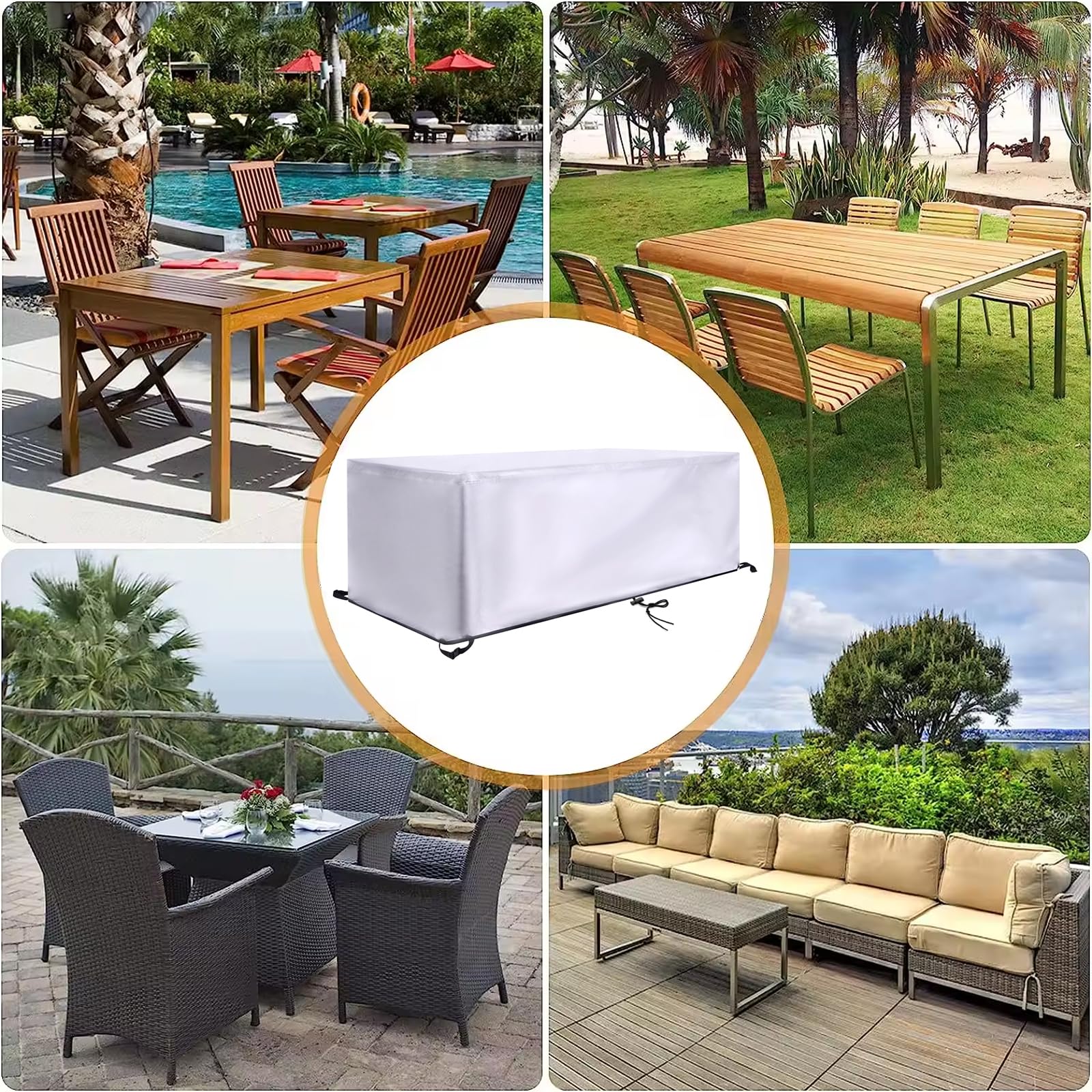 Copertura per Mobili da Giardino Rettangolare, 130x110x75cm/LxPxA 420D Oxford Coperture per Tavoli da Giardino Esterno, Copritavolo Tavolo Impermeabile Anti-UV, per Cortile Tavoli Sedie