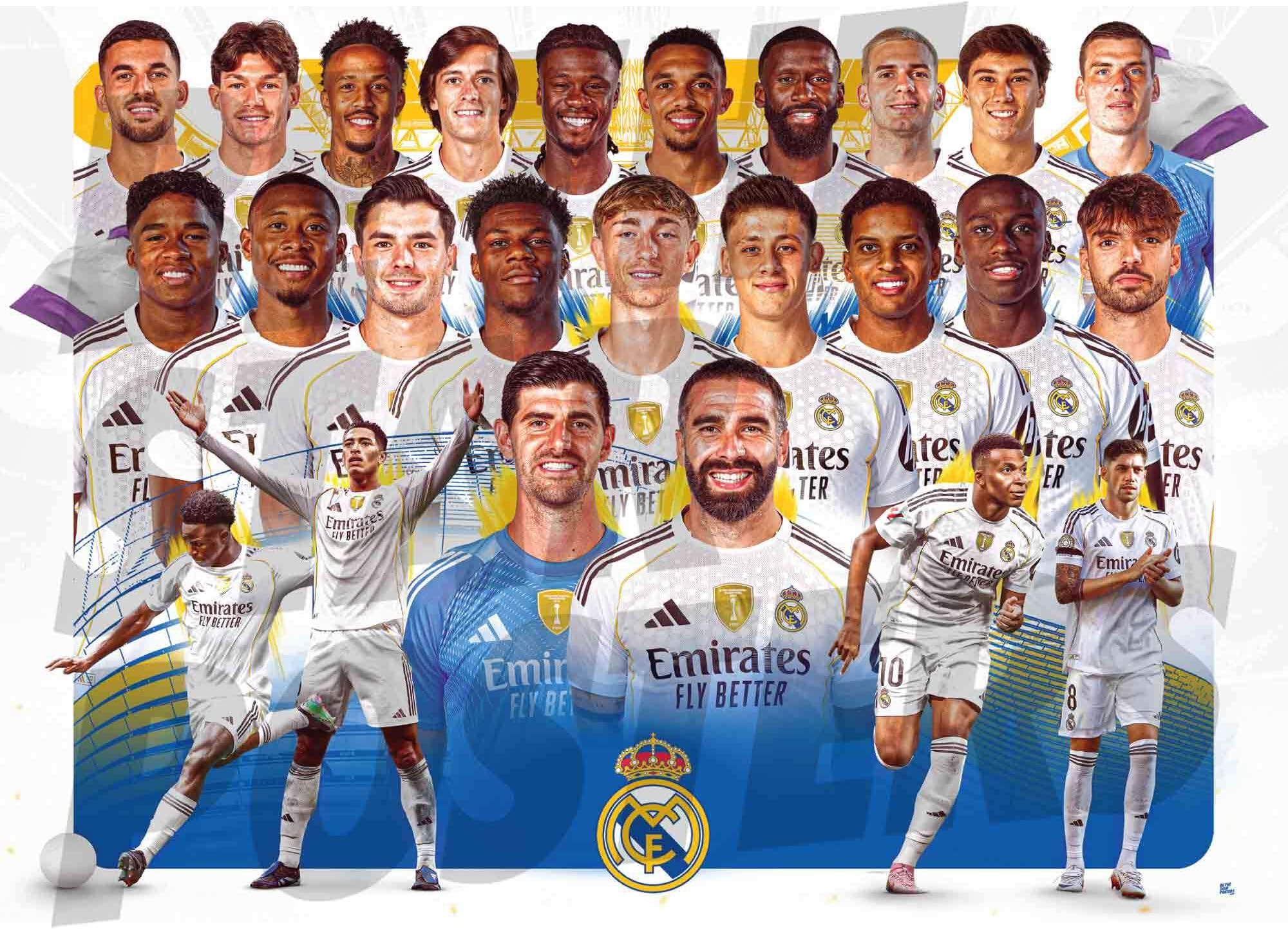 Real Madrid CF 25/26 Squad Player Montage Poster A3 - Official Real Madrid Poster - Perfect Real Madrid Gifts for Boys & Girls - Football Wall Art - La Liga Posters & Real Madrid Gift Idea